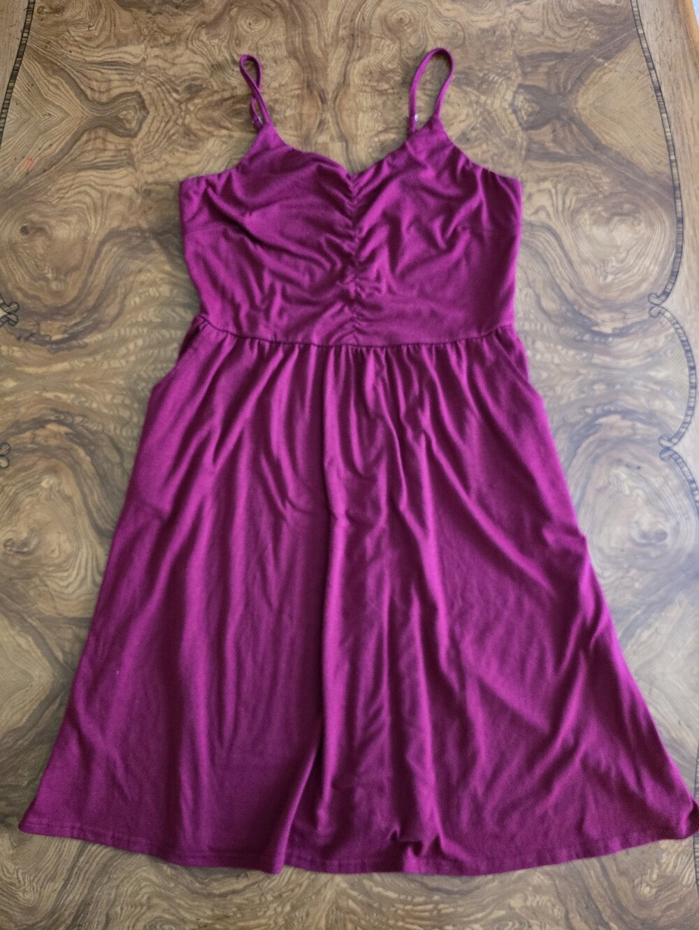 Yathon Magenta Sleeveless Ruched Cami Dress with Pockets, Womens size Large